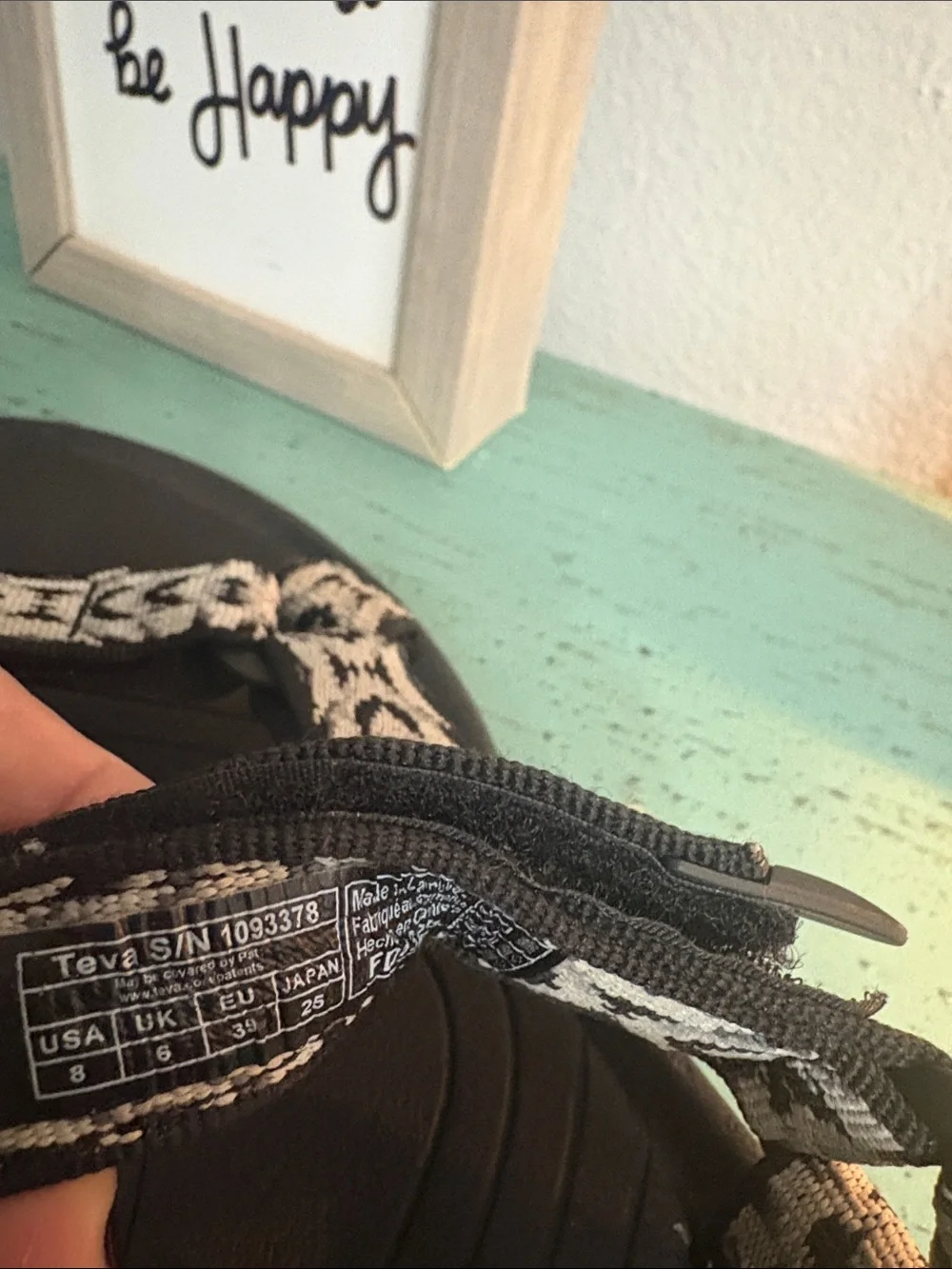 Teva Black Sandals with Black & White Patterned Webbing